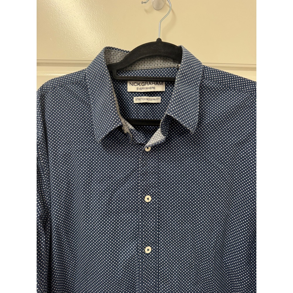 Nick Graham Everywhere Mens XL Stretch Modern Fit Polka Dot Button Down Shirt